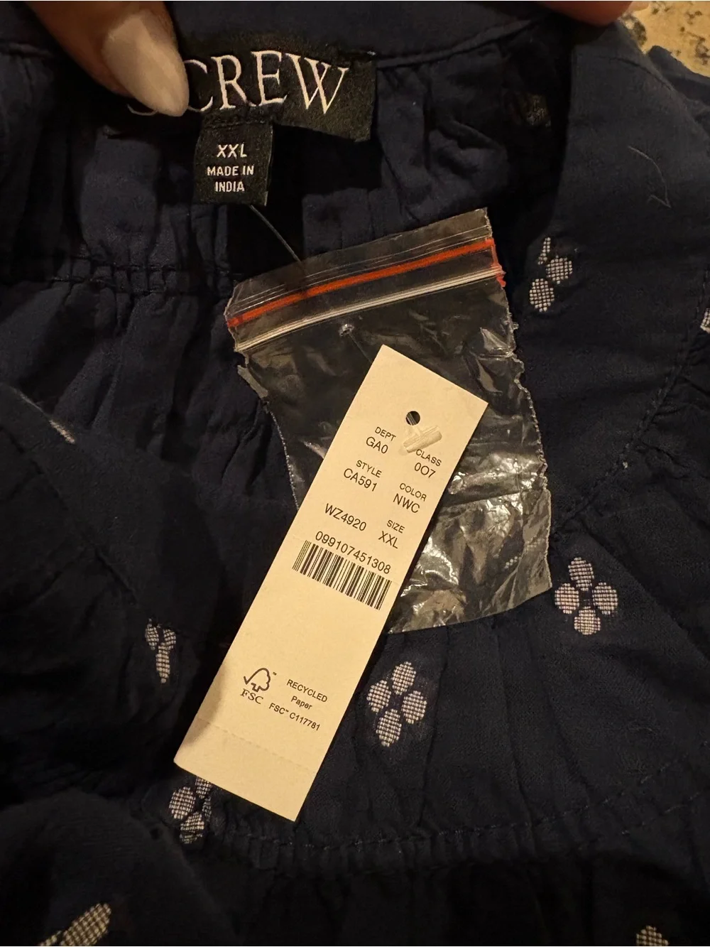 NWT Navy Smocked Yoke Short Sleeve Blouse